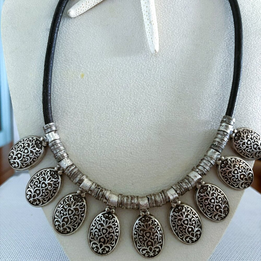 Boho/Tribal Style Necklace Silver Plated Filigree Oval Pendants